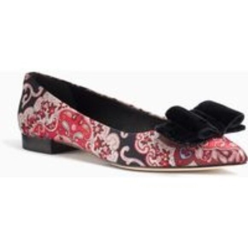 Kate Spade New York Keana‎ Brocade Pointed Toe Flats with Velvet Bow Black - Picture 2 of 12